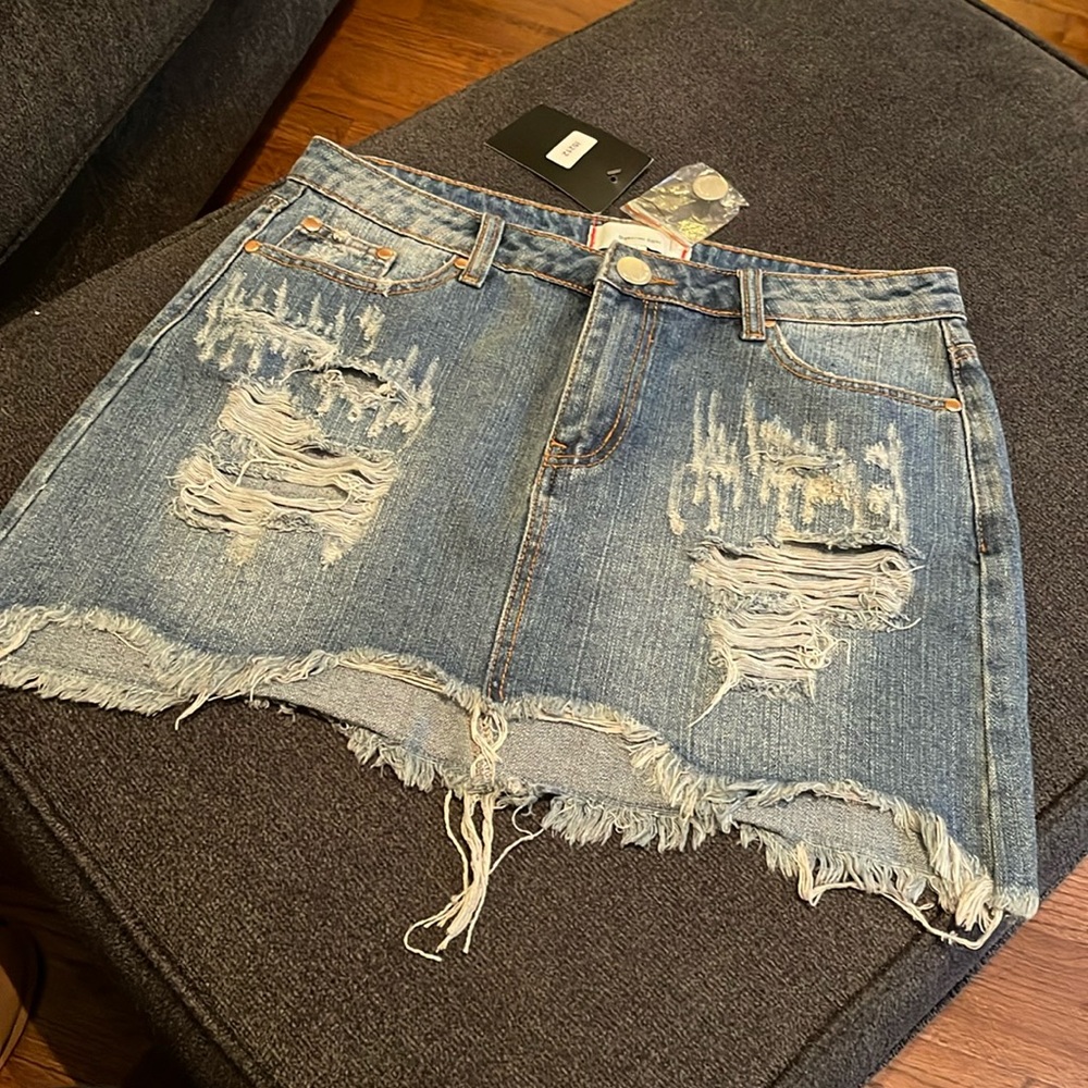 Distressed Denim Skirt